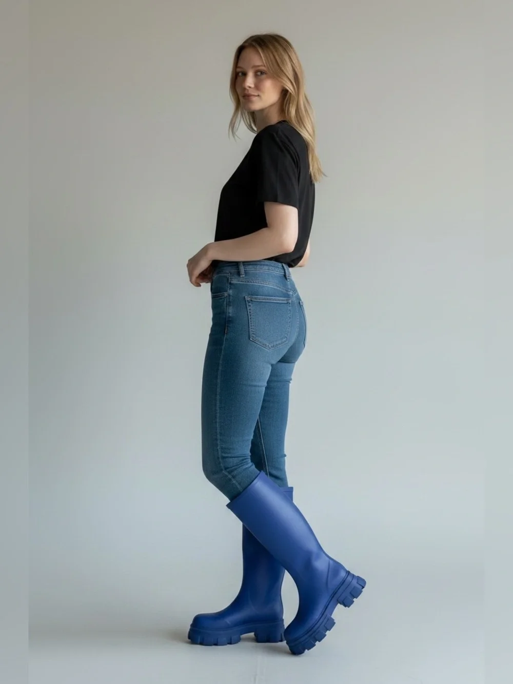 H&M Tall Waterproof Rain Boots in Blue